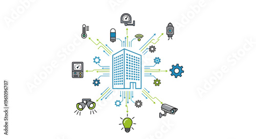 Smart Building IoT System with Integrated Devices and Network Connectivity for Modern Automation and Digital Management Solutions, Enhancing Efficiency and Security