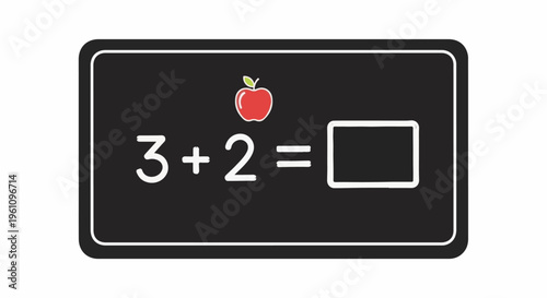 Simple math problem on a blackboard with an apple above the equation
