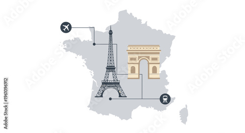 Journey Through France An Illustrated Map Highlighting Famous Parisian Landmarks and Connected Transportation for Seamless Tourism and Exploration