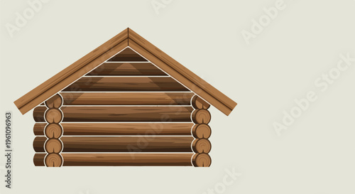 Simple wooden log cabin with a triangular roof against a light background