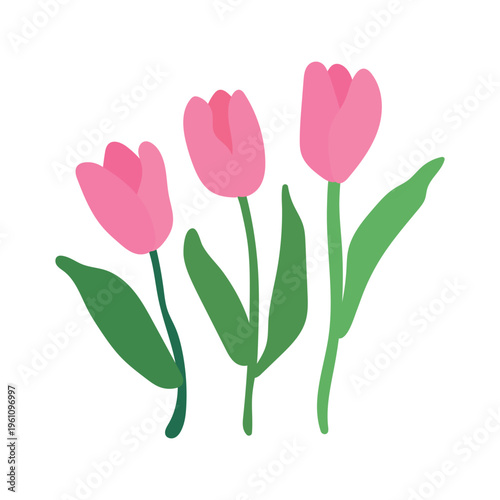 Cute pink dopamine spring tulips bunch flat vector illustration