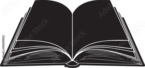 Open book silhouette vector illustration showing many pages for reading and study concepts