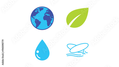 Symbols representing earth, nature, water, and environmental conservation concepts