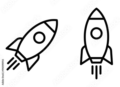 スタートアップのロケット・宇宙船の編集可能なライン線画アイコン