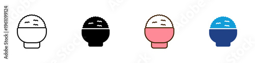 Rice Bowl Multiple Style Icon Design Vector - Rice bowl representing staple food consumption, daily meal serving, and asian cuisine dining