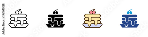 Pancake Stack Multiple Style Icon Design Vector - Pancake stack with syrup representing breakfast meal, sweet dessert, and cafe menu item