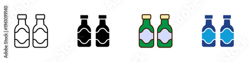 Beer Bottle Multiple Style Icon Design Vector - Beer bottles representing alcoholic beverage, social drinking, and bar refreshment