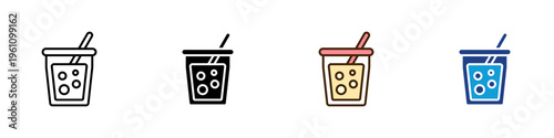 Boba Drink Multiple Style Icon Design Vector - Boba drink with straw representing bubble tea beverage, trendy refreshment, and takeaway drink