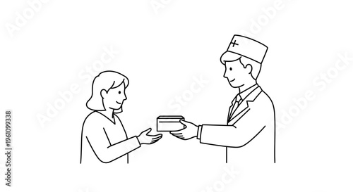 Woman receiving food from chef.