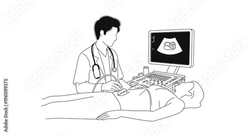 Doctor performing ultrasound on patient.