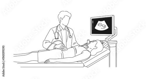 Doctor performing ultrasound on patient.
