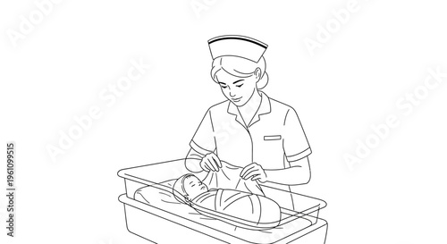 Nurse holding a baby in hospital.