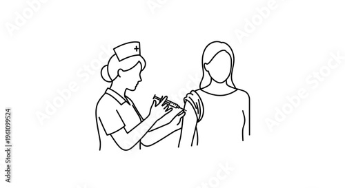 Nurse giving woman a vaccination.