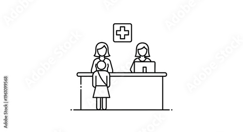 Two people at a medical reception desk.