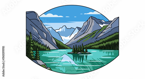 Serene mountain lake with evergreen trees and reflective turquoise water