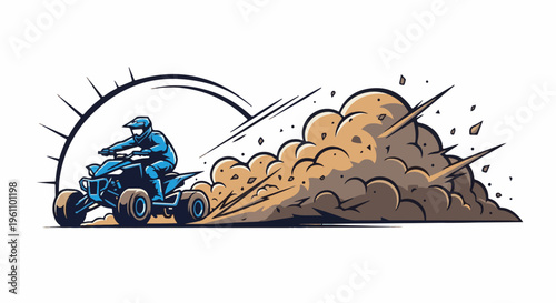 Rider on a quad bike kicking up dust and debris