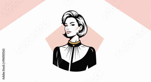 Retro woman with a stylish bob haircut and gold jewelry
