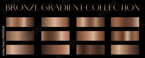 Bronze gradients collection. Luxury set of elegance bronze gradient swatches. Metallic textures with polished foil shine and satin smooth. Premium design palette