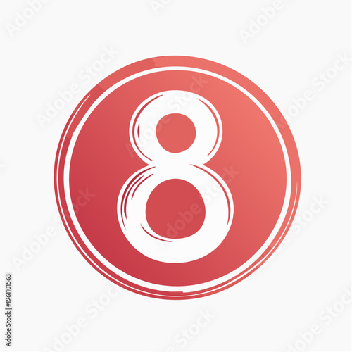 A stylized, hand-drawn number '8' within a red circular frame, perfect for graphic design and creative projects