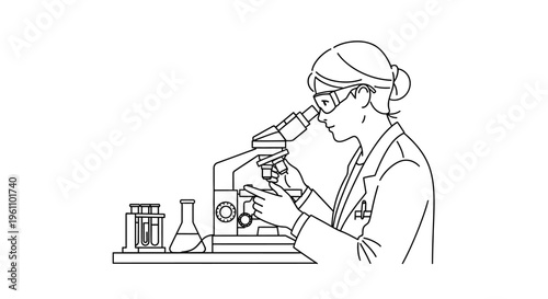 Woman looking through a microscope.