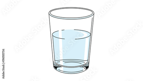 Simple clear drinking glass half filled with fresh clean water depicted in a clean and minimal vector illustration style.