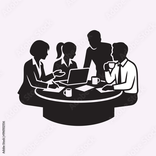 Office Teamwork Silhouettes Icon Simple Vector Style Centered Composition Business Collaboration Illustration
