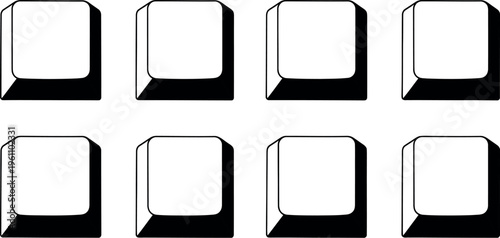 Set of eight identical black and white square icons with shadows