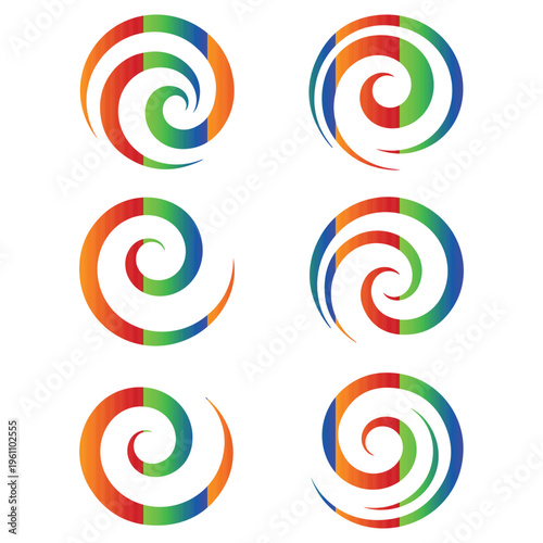 Abstract Gradient Spiral Shapes Circular Swirl Vortex Colorful Logo Icon Vector Set.
