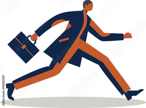Modern abstract person in motion, elongated limbs, carrying a briefcase
