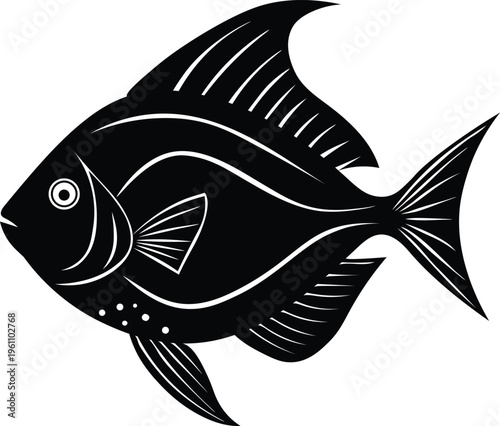 Pomfret fish silhouette vector art for seafood and marine  life