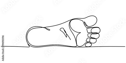 Continuous line drawing of a human foot sole showing toes and heel on a white background Vector, illustration