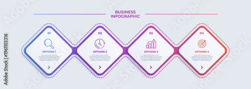 Cuadro en lienzo Modern diamond shape business infographic timeline with four step gradient proce