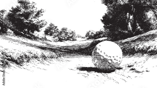 Close-up vector illustration of golf equipment on a golf course. This vector illustration can be used in any size you like for advertising, logos, and other work.