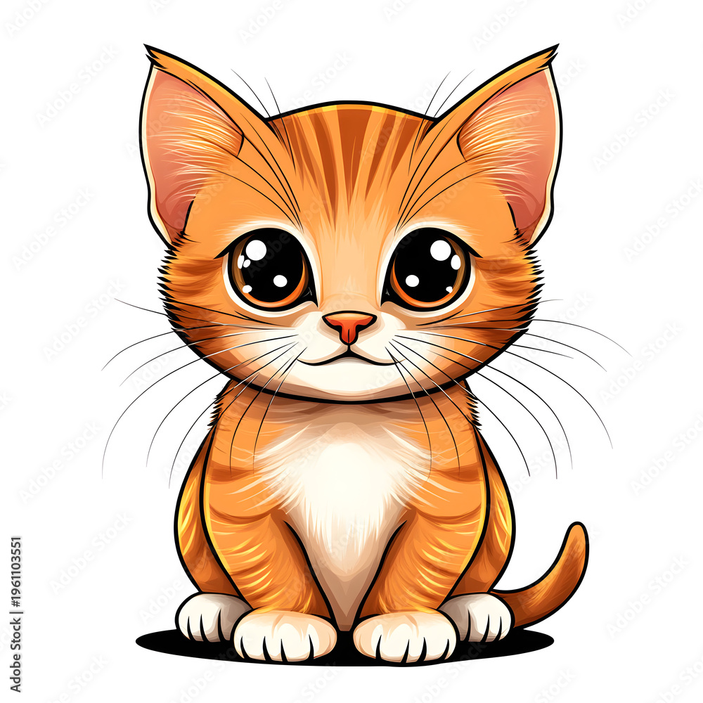 Fototapeta premium Cute orange tabby kitten sitting with big eyes