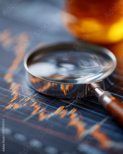 Wallpaper Mural Market Scrutiny: A magnifying glass hovers over a financial chart, with a sense of in-depth analysis and market trends being examined Torontodigital.ca