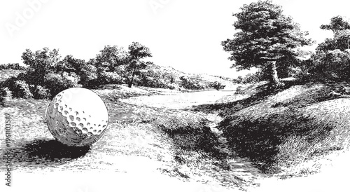 Close-up vector illustration of golf equipment on a golf course. This vector illustration can be used in any size you like for advertising, logos, and other work.