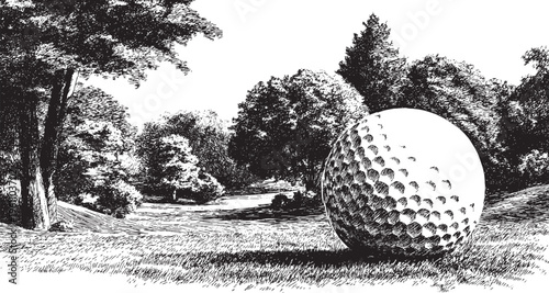 Close-up vector illustration of golf equipment on a golf course. This vector illustration can be used in any size you like for advertising, logos, and other work.