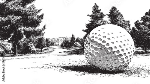 Close-up vector illustration of golf equipment on a golf course. This vector illustration can be used in any size you like for advertising, logos, and other work.