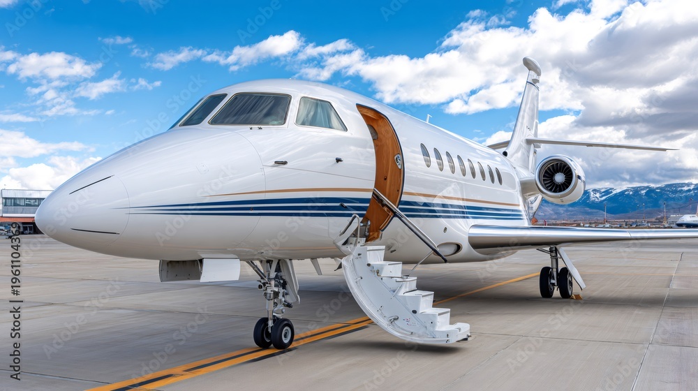 Fototapeta premium Private business jet parked on tarmac for luxury travel