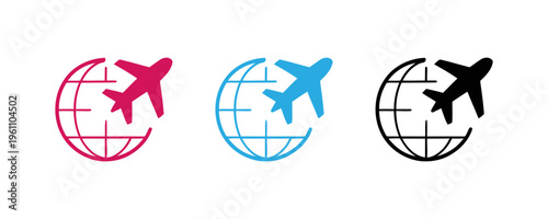 Globes with airplane icons representing global travel and connectivity