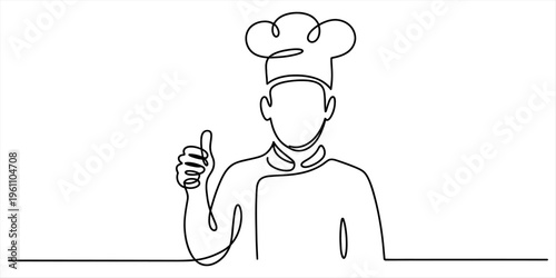 Continuous line drawing of a professional chef in a hat giving a thumbs up gesture Vector, illustration