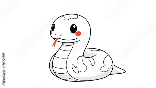 Adorable white snake character with rosy red cheeks and a friendly expression illustrated in a clean and simple vector cartoon style.