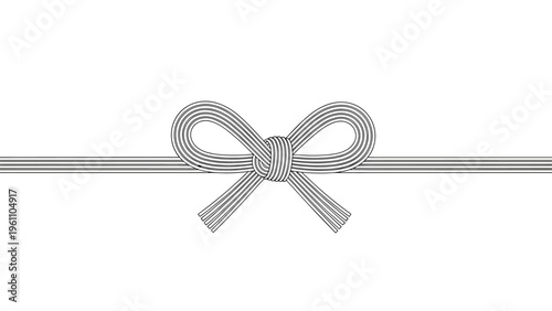 Traditional Japanese decorative knot called mizuhiki used for gifts and celebrations shown in a minimalist black and white line art style.