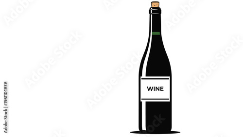 Classic bottle of red wine with a natural cork stopper and a simple white label displayed against a clean and minimal white background.