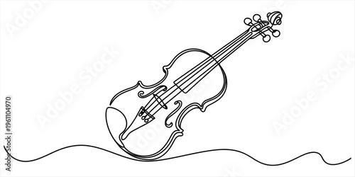 One line art illustration of a classical violin string instrument for music lovers. Vector, illustration