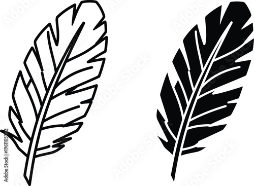 Two feathers one outline one solid black vector