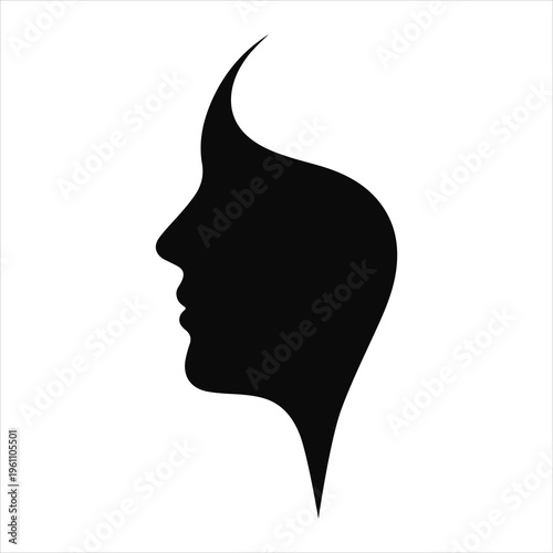 Human head profile silhouette with abstract wave or path inside, mental health concept.