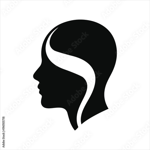 Human head profile silhouette with abstract wave or path inside, mental health concept.