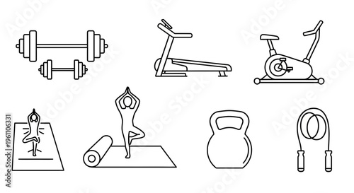 fitness icons, gym equipment, workout symbols