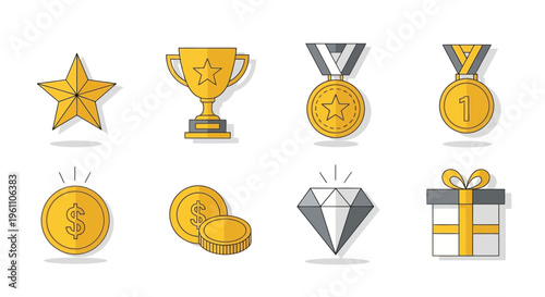 Golden achievement icons set